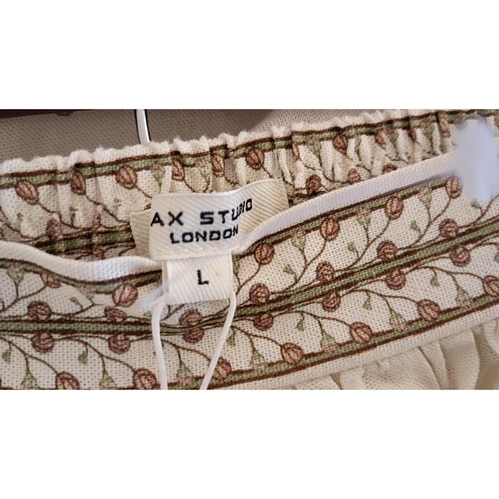 Max Studio London Floral Linen Blend Midi Skirt Cream Green Pink L Cottagecore - Picture 7 of 9
